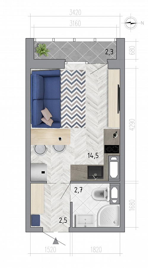 Планировка студия квартиры 20,9 м², ЖК «Боровое»